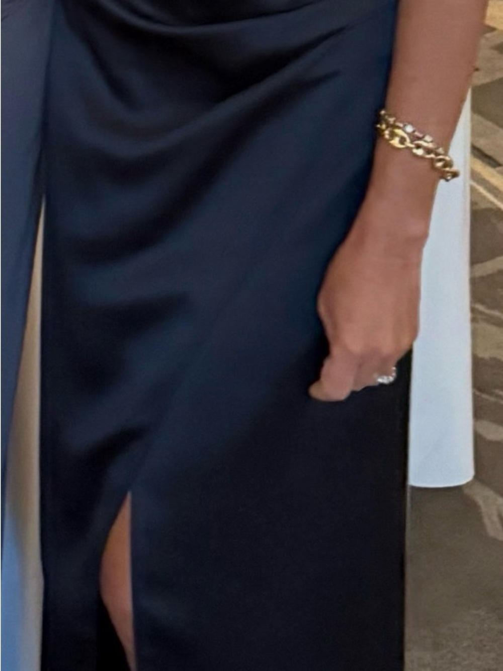Aqua Midnight Navy Satin Bustier Maxi Dress with Sheer Waist - Picture 2 of 10